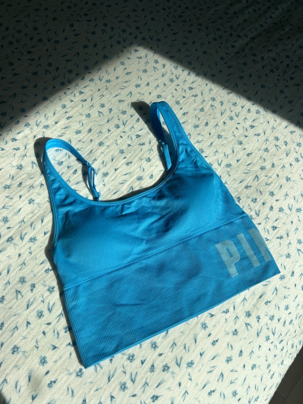 PINK Bright Teal Blue Adjustable-Strap Sports Bra